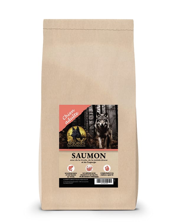 Croquettes Sans C&eacute;r&eacute;ales &ndash; Saumon & Truite avec Patate douce et Asperge &ndash; Chien Adulte