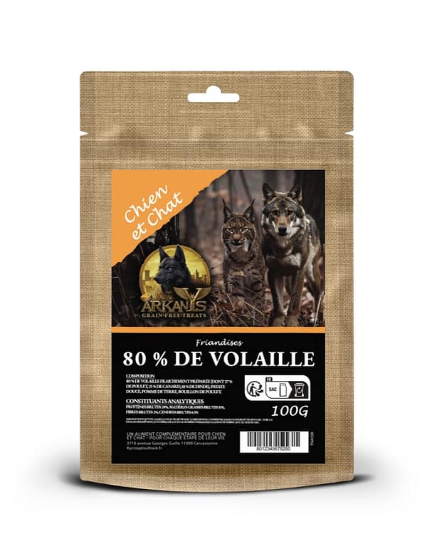 Friandises 80% Volaille &ndash; Sans C&eacute;r&eacute;ales &ndash; 100g