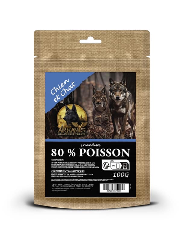 Friandises 80% Poisson &ndash; Sans C&eacute;r&eacute;ales &ndash; 100g