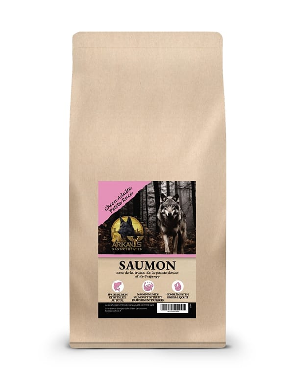 Croquettes Sans C&eacute;r&eacute;ales &ndash; Saumon & Truite avec Patate Douce et Asperge &ndash; Chien Adulte Petite Race