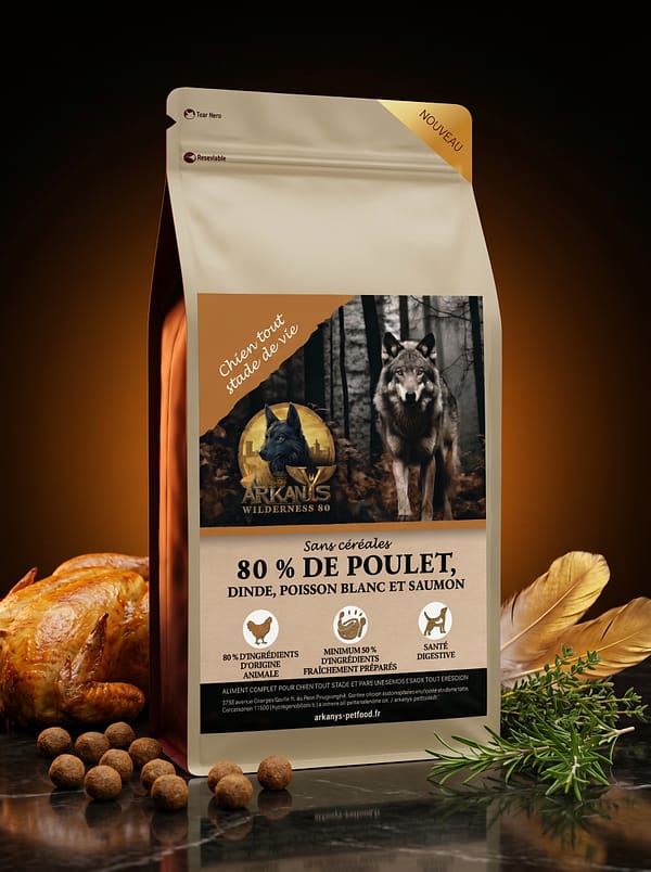 Croquettes Wilderness 80 &mdash; Poulet, Dinde, Poisson Blanc & Saumon &ndash; Chien & Chiot